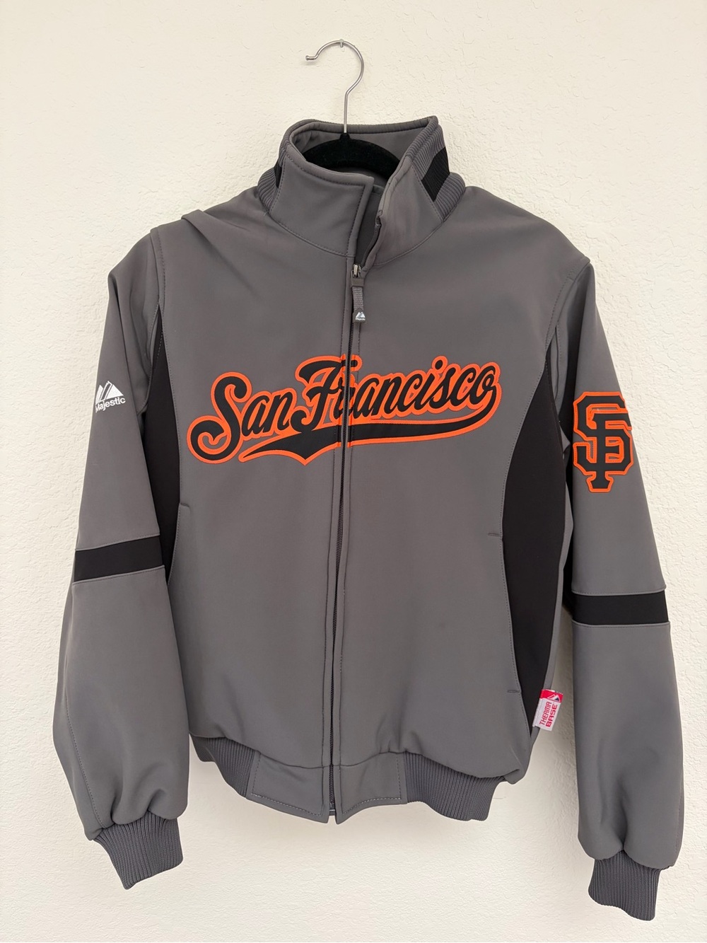 Majestic Gray San Francisco Script Logo Track Jacket with Orange Accents